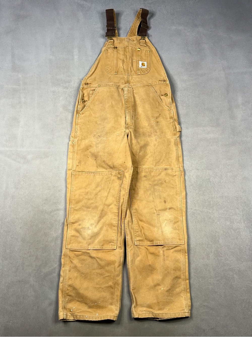 Carhartt Tan Duck Canvas Bib Overalls with Brown Straps